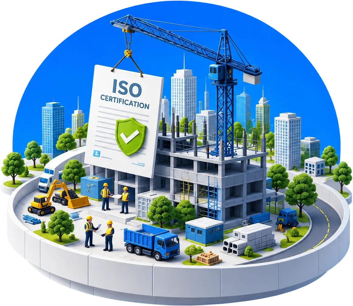 建設現場とISO認証のイメージ